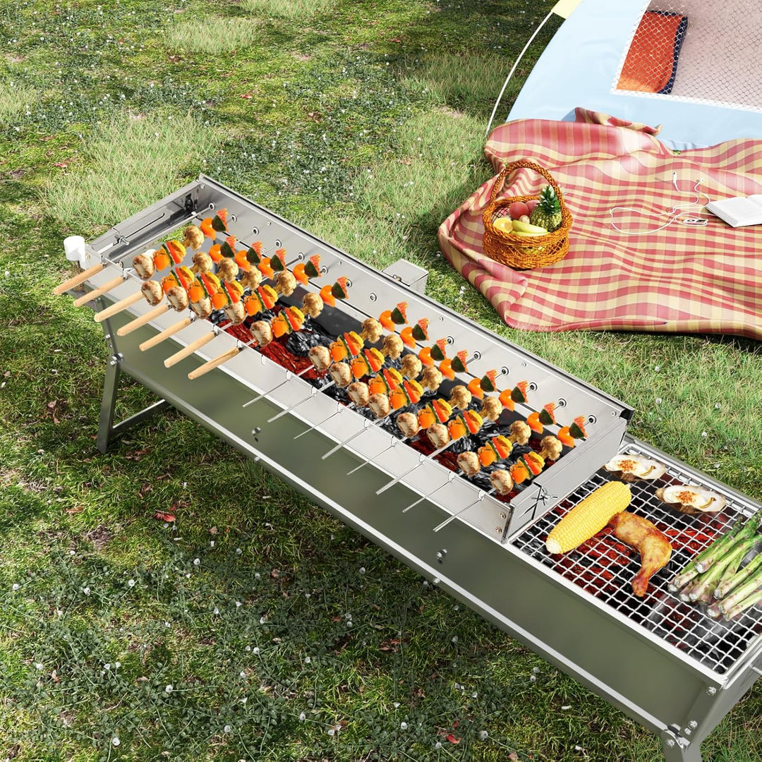 Elektrischer Spiessdreher, Edelstahl Drehspiess Aufsatz mit 15 Spiesse und USB-Motor, Schaschlikgril
