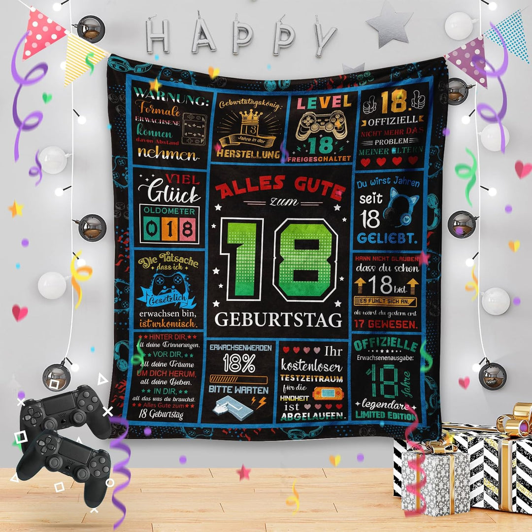 Giftota Flauschige Decke zum 18. Geburtstag - 150x130CM Wohndecke 18 Geburtstag, 18 Geburtstag