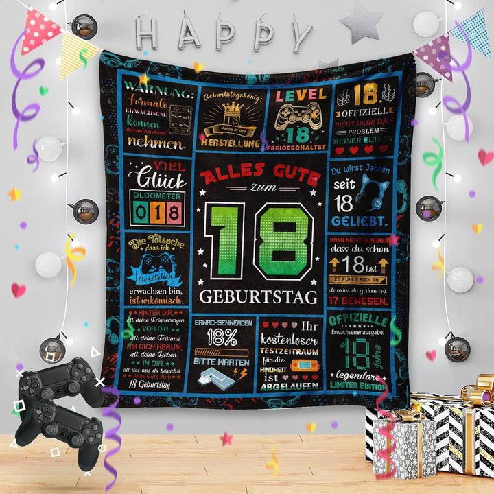 Giftota Flauschige Decke zum 18. Geburtstag - 150x130CM Wohndecke 18 Geburtstag, 18 Geburtstag