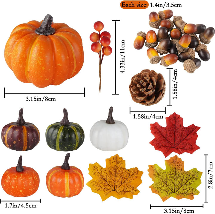 Miaikoe 162 Pcs Herbst Künstliche Ahornblätter, Ernst Kürbisse, Eicheln, Kiefernzapfen und Orange Be