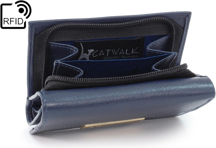 Catwalk Collection Handbags - Leder Geldbörse Damen Mittelgross - Geldbeutel mit Münzfach und 7 Kart