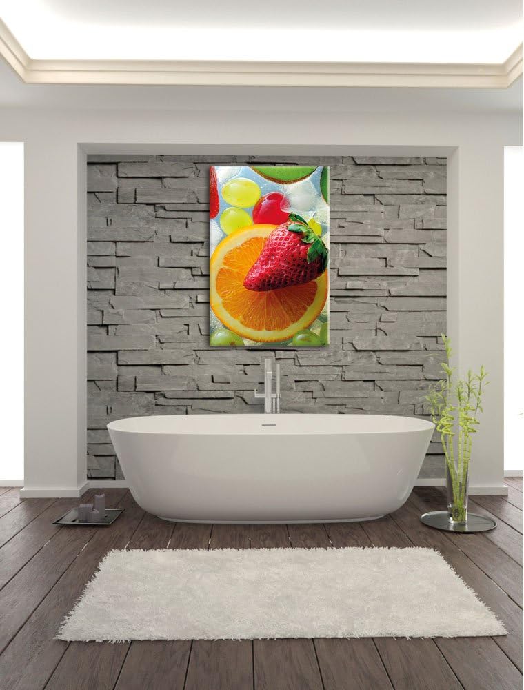 Orange mit Erdbeere, Format: 100x70 auf Leinwand, XXL riesige Bilder fertig gerahmt mit Keilrahmen,
