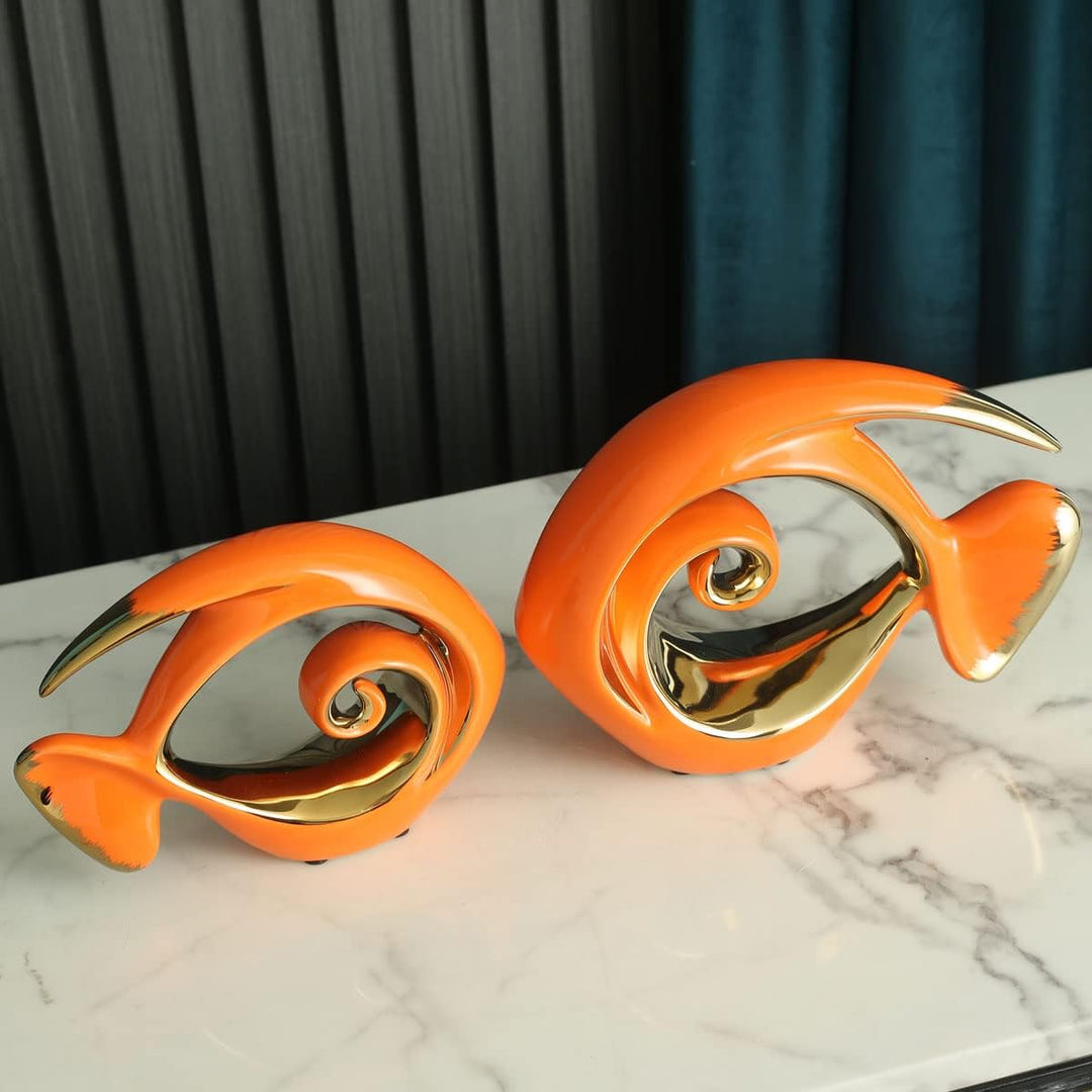 Orange Gold Keramik Fisch Figuren – Küste Wohnkultur, moderne Ozean Mittelstücke für Wohnzimmer, Ess