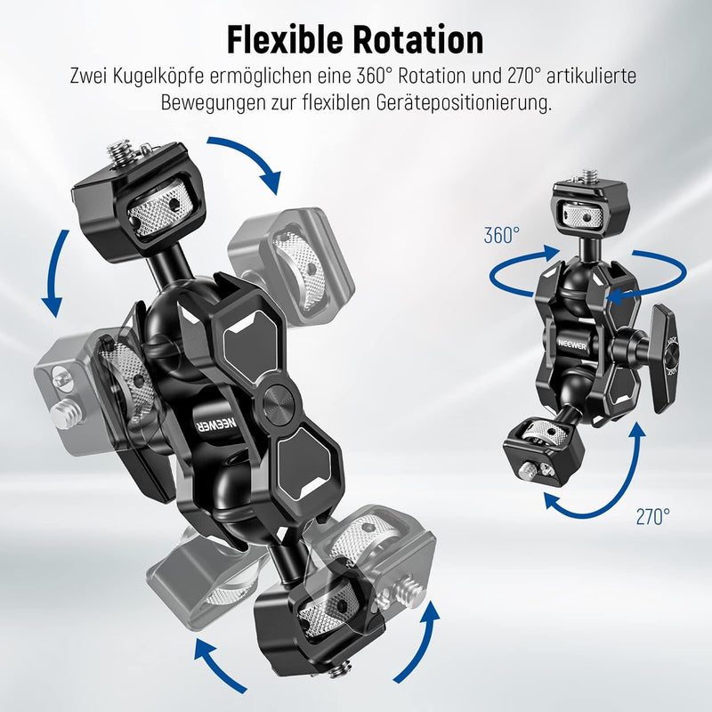 NEEWER Flexibler magischer Gelenkarm mit Zwei Kugelköpfen mit 1/4" Schrauben und einziehbarem Verdre