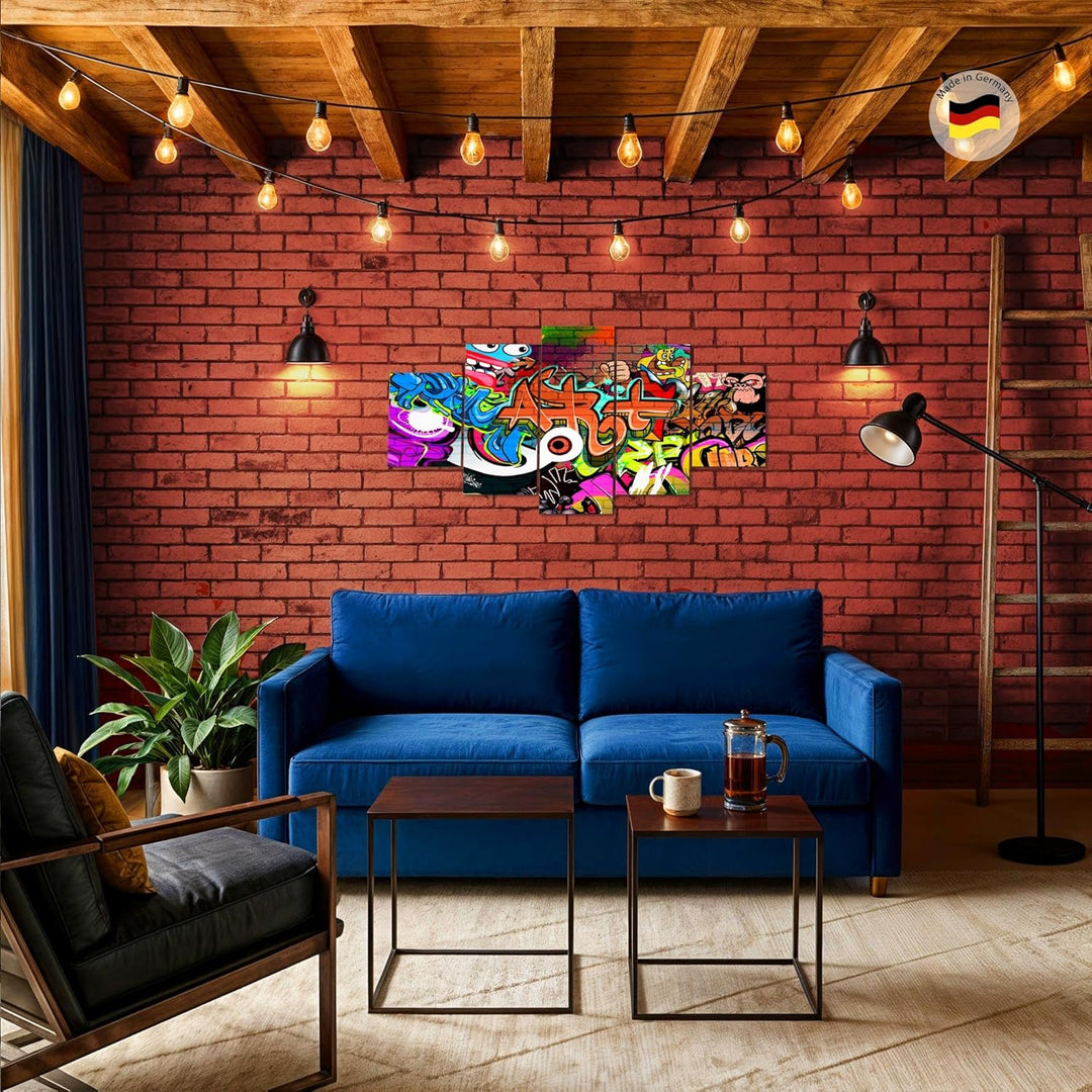 Runa Art Wandbilder Graffiti 5 Teilig Bild auf Vlies Leinwand Deko Loft Wohnzimmer Street Art Bunt 4