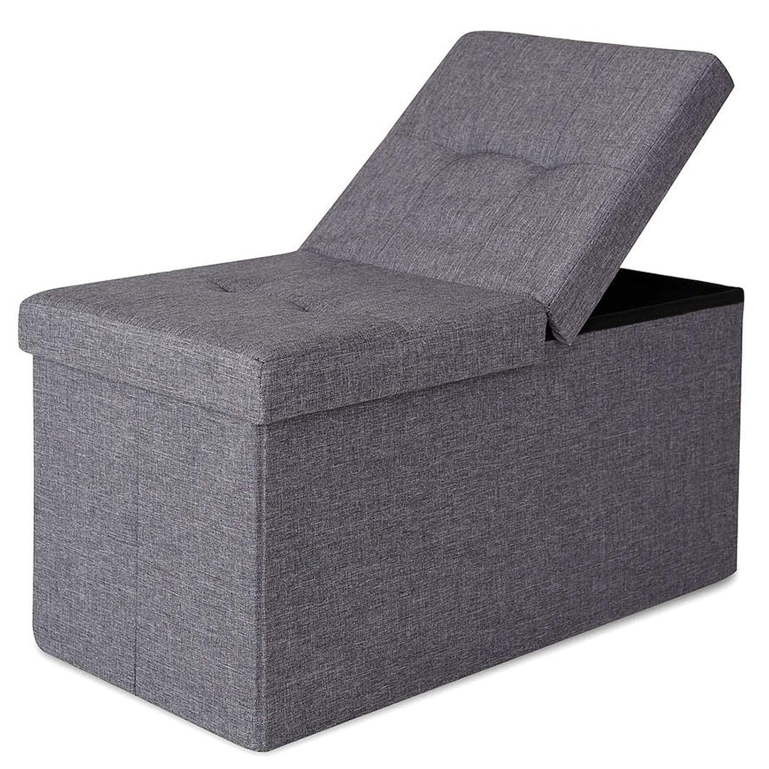 dibea Sitzbank mit Klappdeckel 76x38x38 cm, Leinen grau, Leinen Grau