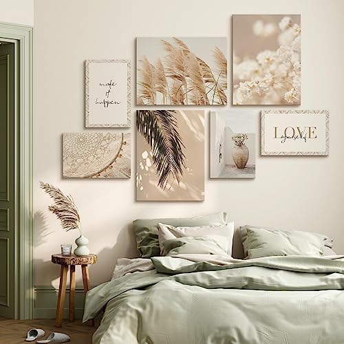 Muralo - Wandbilder Set - Leinwand Bilder Set Aufhängefertig in Boho Stil - das Leinwandbilder Set -