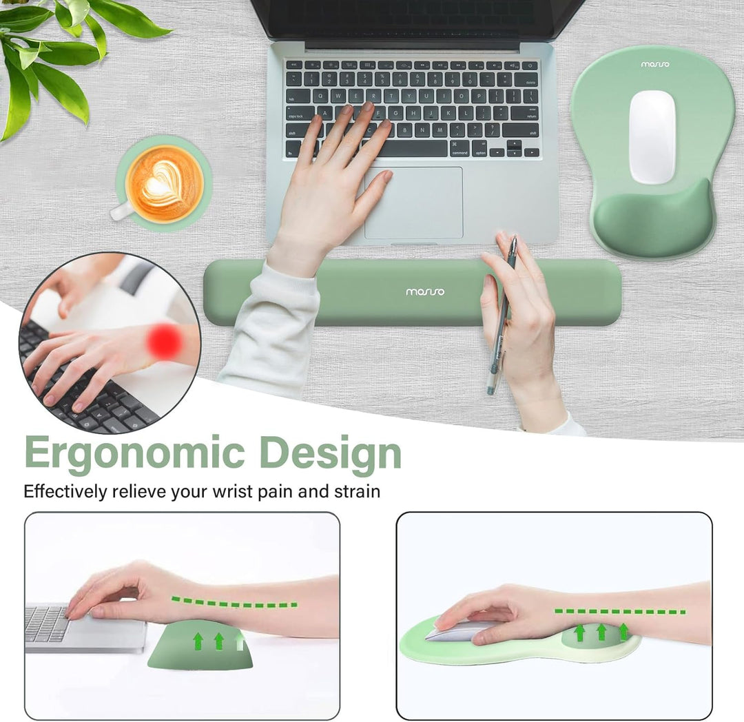 MOSISO Handgelenkstütze für Mauspad&Tastatur Set, Ergonomische Mauspad mit Konkav Gewölbtem Memory S