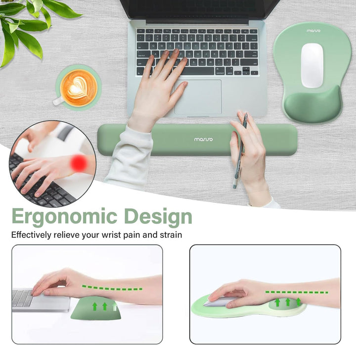 MOSISO Handgelenkstütze für Mauspad&Tastatur Set, Ergonomische Mauspad mit Konkav Gewölbtem Memory S