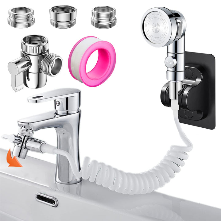 Set Waschbecken Duschkopf, Roscid 3 Modus Handbrause Wassersparend Extern mit 2.5M Schlauch mit 3 Ad