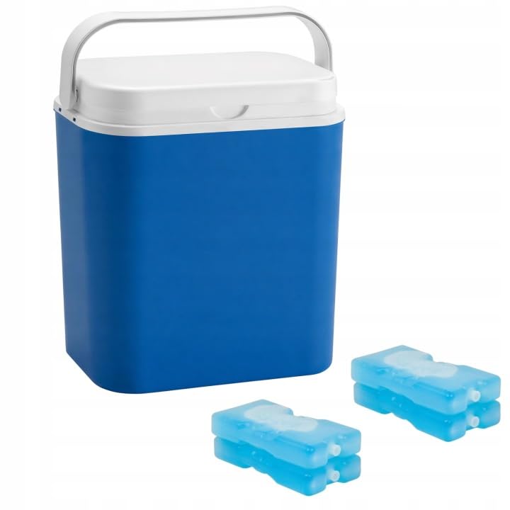 POTZ Kühlbox, blau, tragbar, mit abnehmbarem Deckel und Griff, leicht und langlebig, mit 4 Kühlkartu