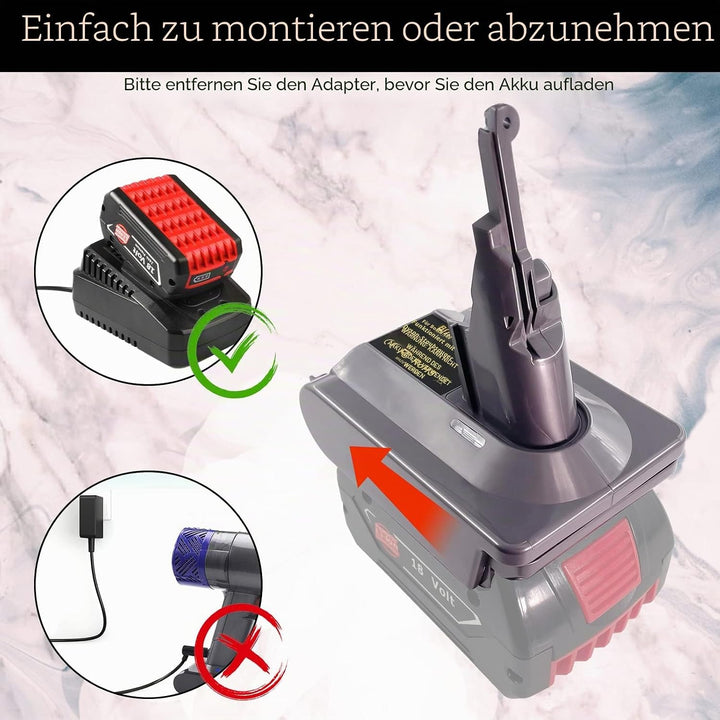 BTRUI für Dyson V7 Adapter für Bosch Professional 18V System Akku, für Dyson V7 Animal Fluffy Motorh