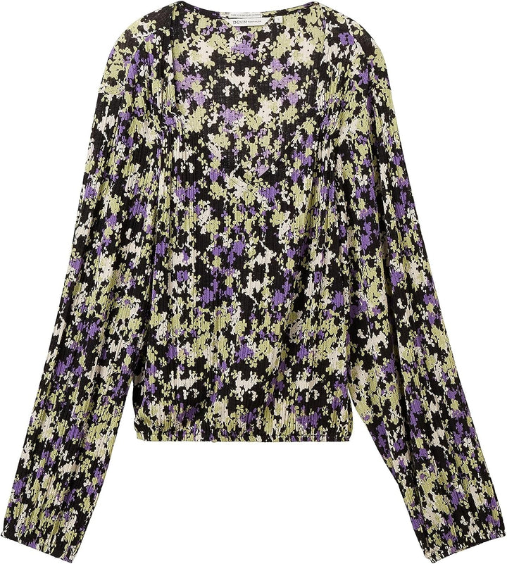 TOM TAILOR Denim Damen Denim T-Shirt Bluse mit Muster XS 32418 - Lilac Green Flower Print, XS 32418