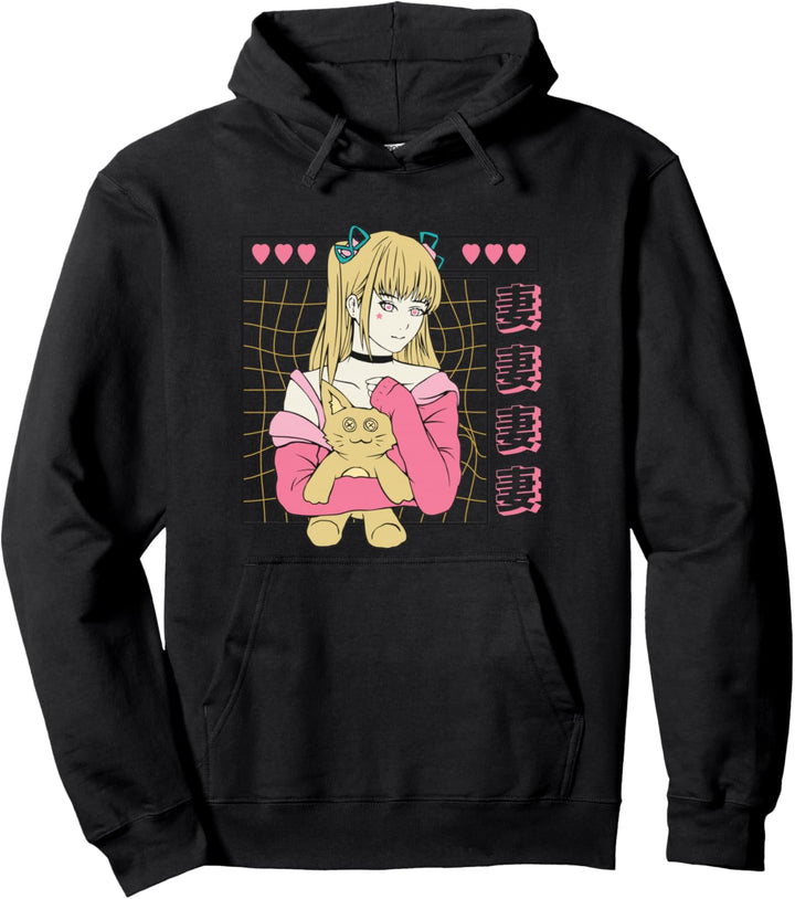 Japanisches Katzen-Mädchen, Anime-Figur, ästhetisch Pullover Hoodie