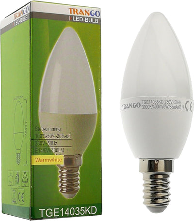 Trango 5er Pack E14035KD*5 LED Birne 3-Stufen dimmbar - 5 Watt - 400 Lumen 3000K Warmweiss - Ersatz