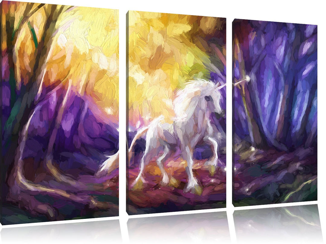 Pixxprint Einhorn im Märchenwald als Leinwandbild/Grösse: 3 Teilig (120x80) cm/Wandbild/Kunstdruck/f