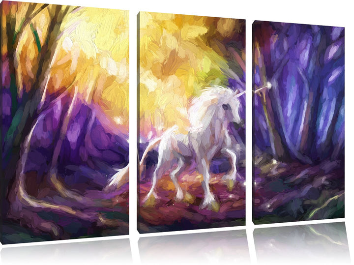 Pixxprint Einhorn im Märchenwald als Leinwandbild/Grösse: 3 Teilig (120x80) cm/Wandbild/Kunstdruck/f