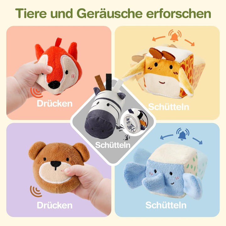 WOODEN TEETHER Baby Spielzeug 4 6 12 18 Months, Montessori Spielzeug Baby Ensory Farm House mit 5 Ti