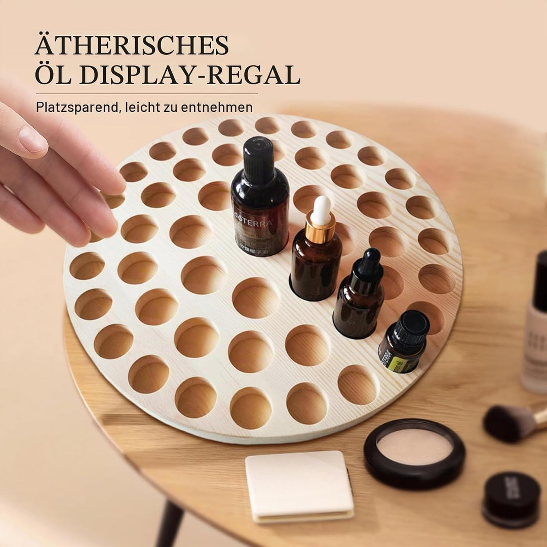 Massiver Kiefernholz Ätherische Öle Organizer - 34,9 cm Runder Displayständer mit 49 Fächern für 15-