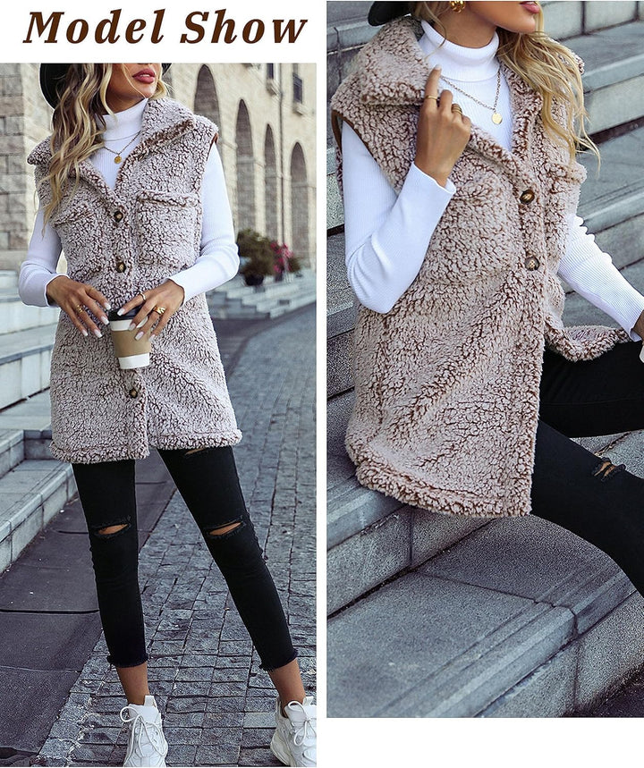 AIEOE Ärmellose Mäntel Damen Weste Fleecejacke Weich Warm für Herbst Winter XXL Style01-heller Kaffe