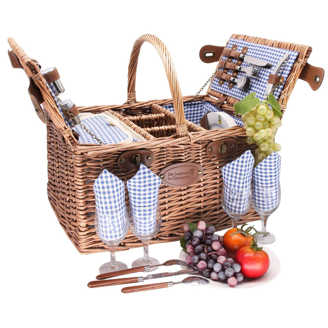 Les Jardins de la Comtesse - Picknickkorb Saint Germain Vichy, Blau – komplett – 4 Personen – Isolie