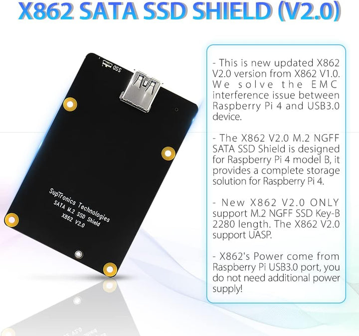 GeeekPi für Raspberry Pi 4,X862 V2.0 M.2 NGFF SATA SSD Speichererweiterungsplatine mit USB 3.1 Ansch