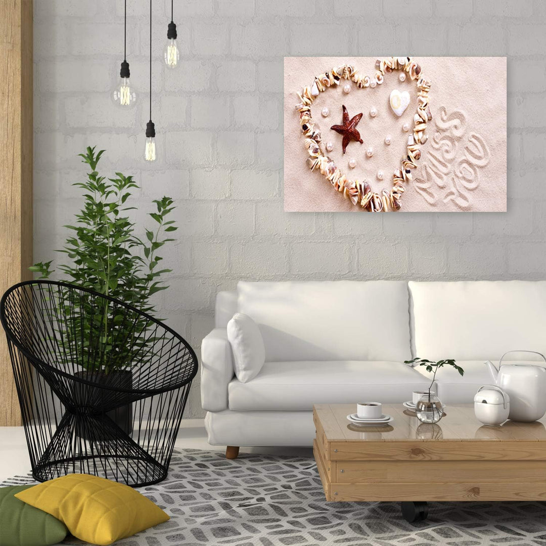 Feeby Wandbild Muscheln Druckbild Leinwandbild für Wohnzimmer Beige 100x70 cm M14334 100x70 cm, M143