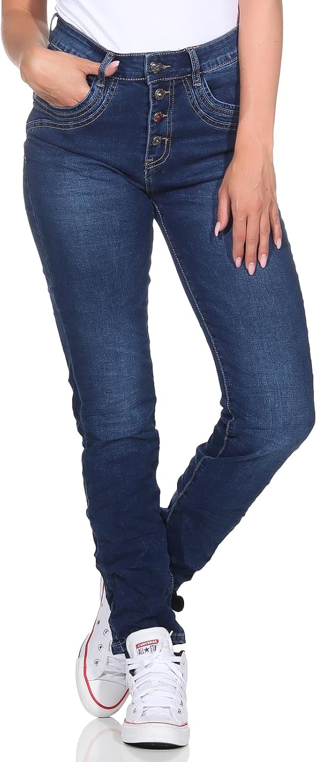 Karostar Denim Hose Sweat Design Jogginghose Boyfriend Jeanshose Stretchjeans Kordelzug 89