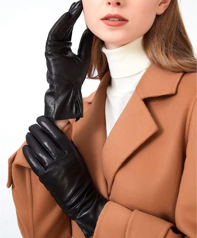 ZLUXURQ Damen Leder Handschuhe echtes Lammleder und mit Kaschmir Wolle gefütterte warme Winter Hands