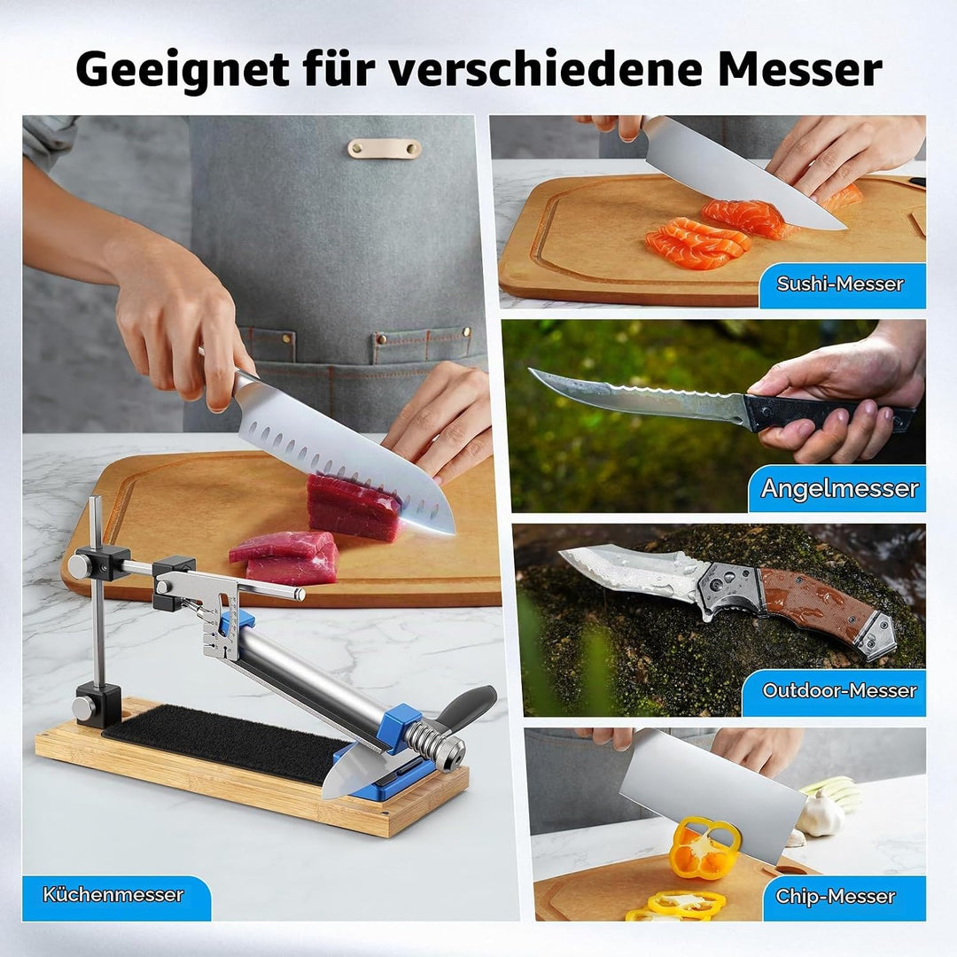 Messerschärfer Profi Set mit Aufbewahrungsbox aus Holz, Professioneller Messerschleifer mit Schnells