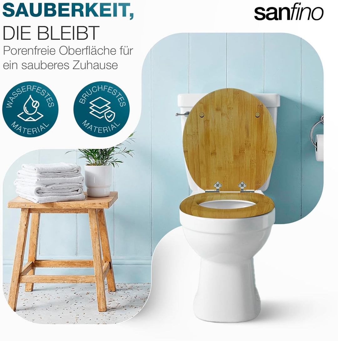 SANFINO® Bambus WC Sitz mit Absenkautomatik, edle Holz-Optik und hochwertige Qualität, hoher Sitzkom