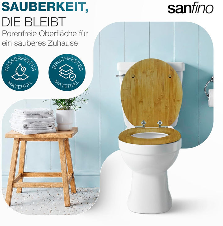 SANFINO® Bambus WC Sitz mit Absenkautomatik, edle Holz-Optik und hochwertige Qualität, hoher Sitzkom