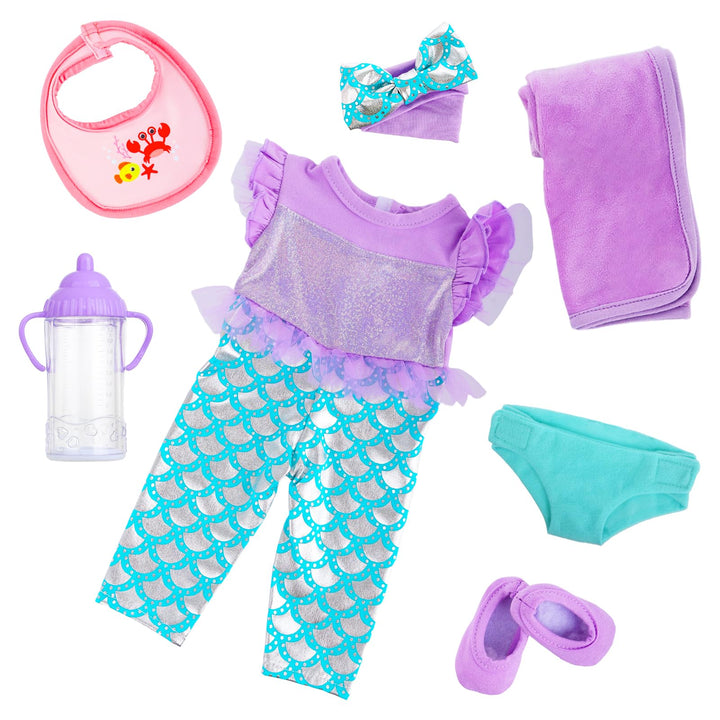 Meerjungfrau Puppen Set 40-46 cm - Zubehör für Baby Puppen mit Strampler, Kuscheldecke, Haarband, Wi