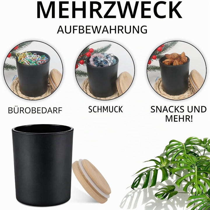 MILIVIXAY 12 Stück 284 ml mattschwarze, dicke Glas-Kerzengläser mit Deckel – leere Kerzengläser für