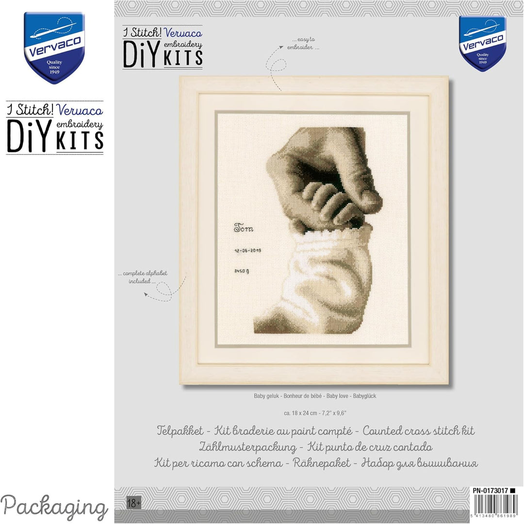 Vervaco PN-0173017 Babyglück Stickpackung Zählmuster, Baumwolle, mehrfarbig, ca. 18 x 24 cm / 7,2" x