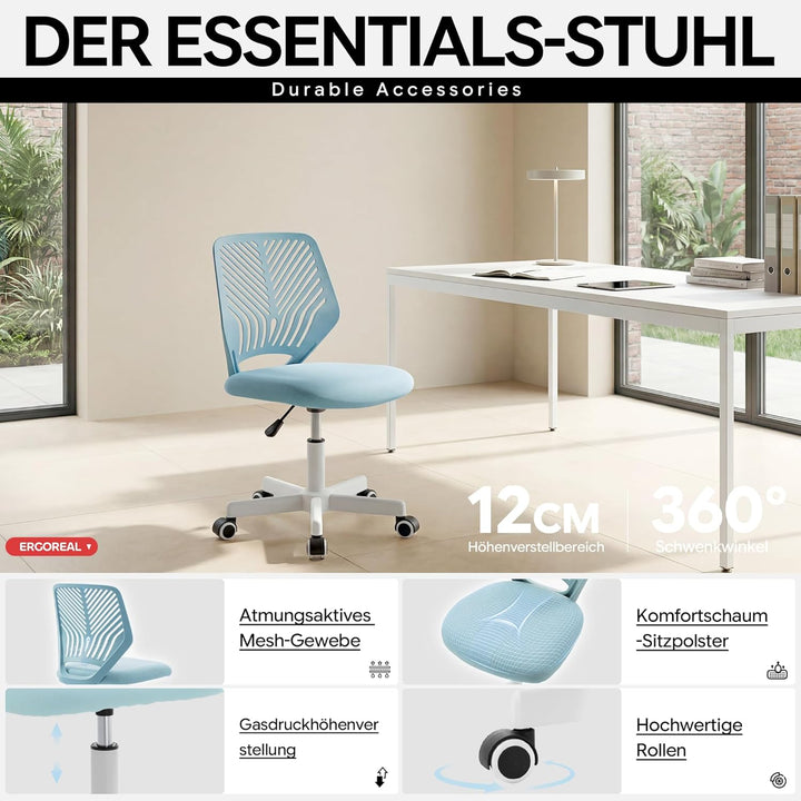 25W01 Ergonomischer Bürostuhl ohne Armlehne, Bürostuhl mit Rollen & Höhenverstellung, Bürostuhl Cozy