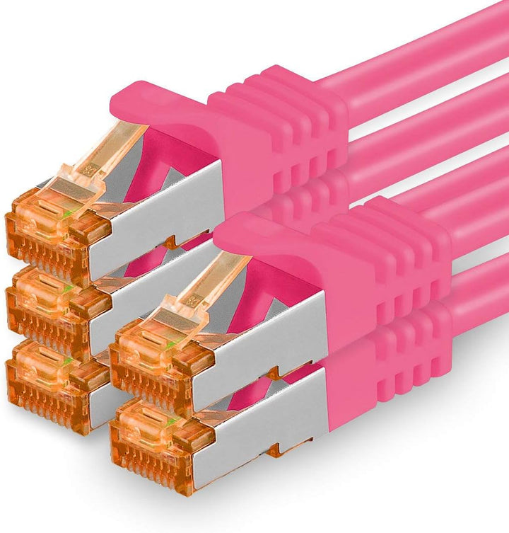 1aTTack.de 10m - Cat.7 Netzwerkkabel Magenta - 5 Stück Gigabit Ethernet LAN Kabel 10000 Mbit s Patch