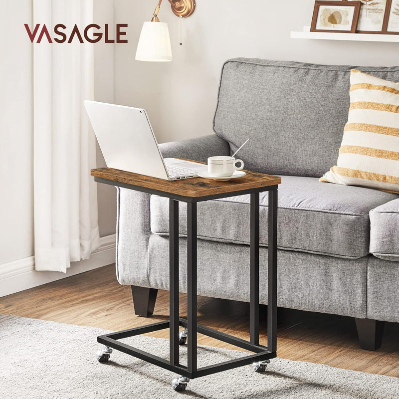 VASAGLE Beistelltisch 2er Set,Sofatisch mit Rollen, C-Form, mobiler Kaffeetisch, 35 x 50 x 60 cm, Wo