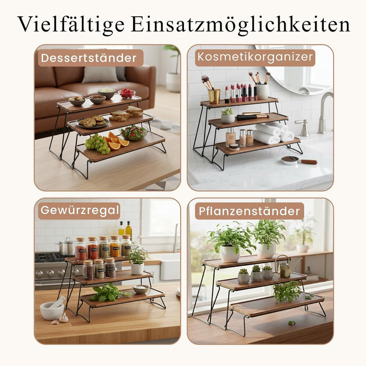 Fibogollo Servierständer Akazienholz 3-stöckig klappbar 40cm