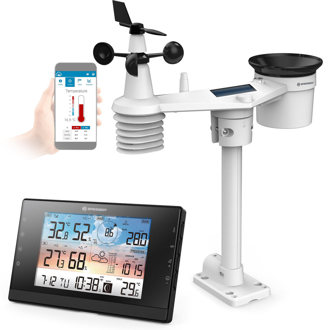 Bresser Wetterstation Funk mit Aussensensor - WLAN-Wettercenter WSC mit 5-in-1-Multi-Sensor inkl. ba