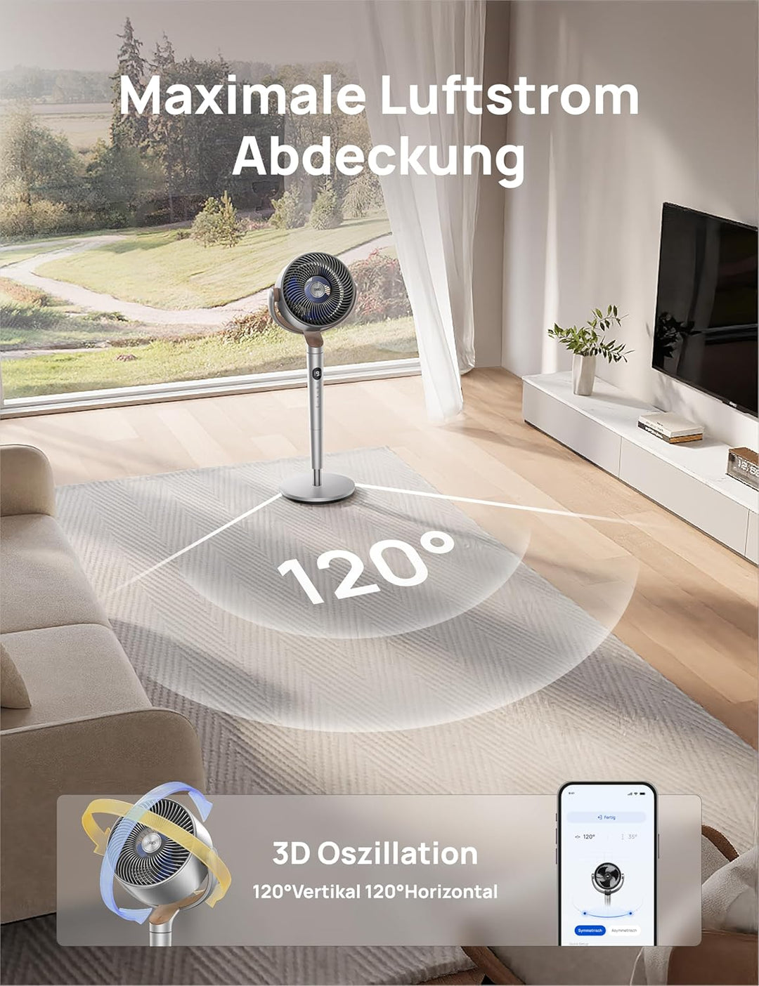 Dreo 23dB leiser Smart Standventilator, 24M Windentfernung 1200m³/h Luftvolume Turbo-Luftzirkulator