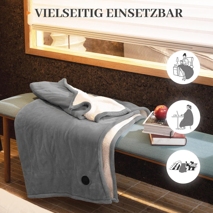 GOTCOZY Wärmedecke Heizdecke 130x180 cm – Ein Knopf Wärmedecke Elektrisch mit 10 Heizstufen & 9-Stun