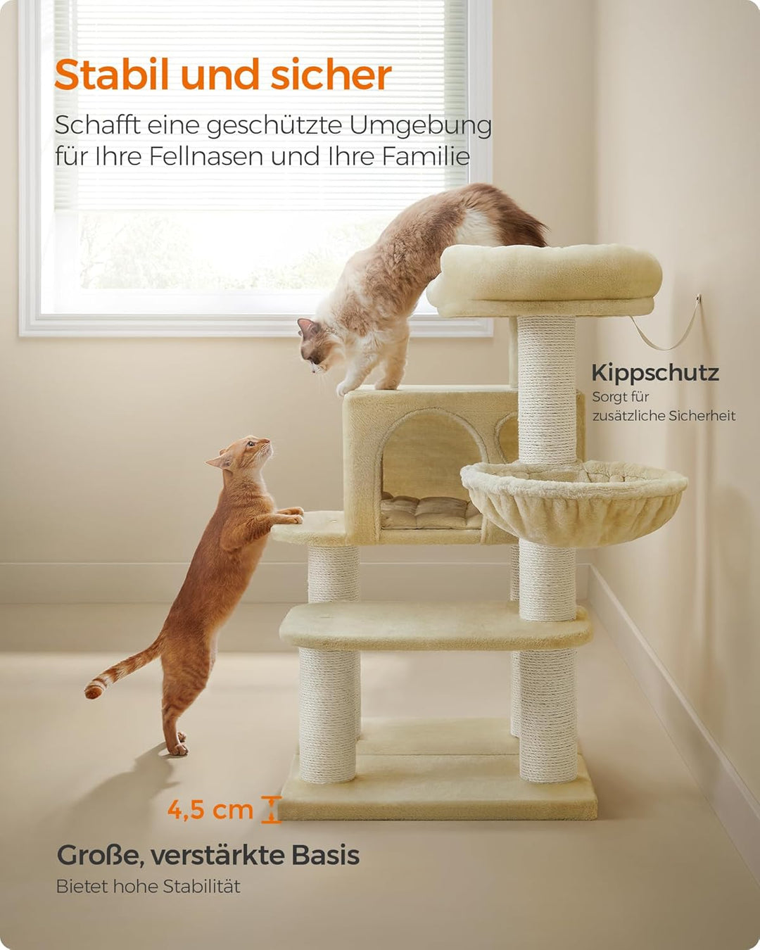 Feandrea Kratzbaum für grosse Katzen, XXL, hochbelastbar, Katzenturm mit 6 extra dicken Kratzsäulen,