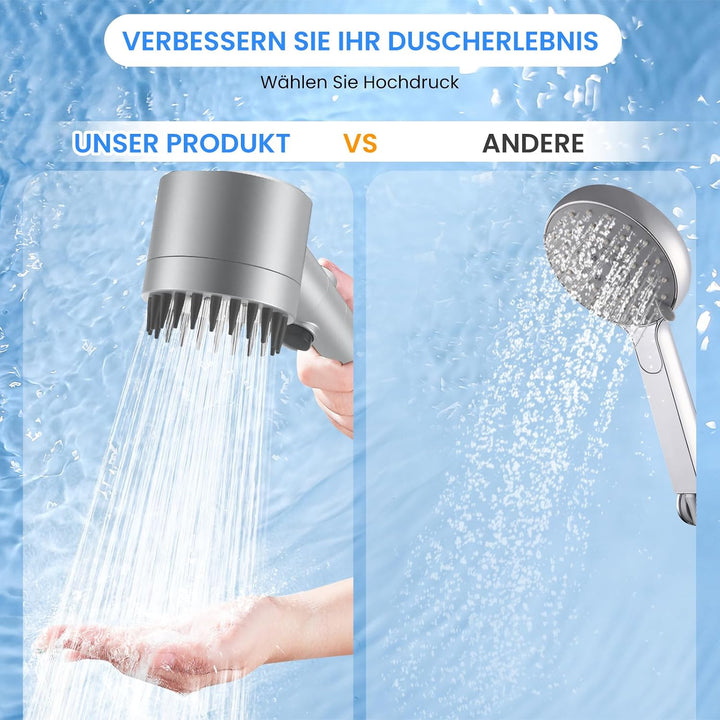 FEELSO Filter-Duschkopf 3+1 Modi, Hochdruck, 1,5m Duschschlauch, silber Silber-1 Filter, Silber-1 Fi