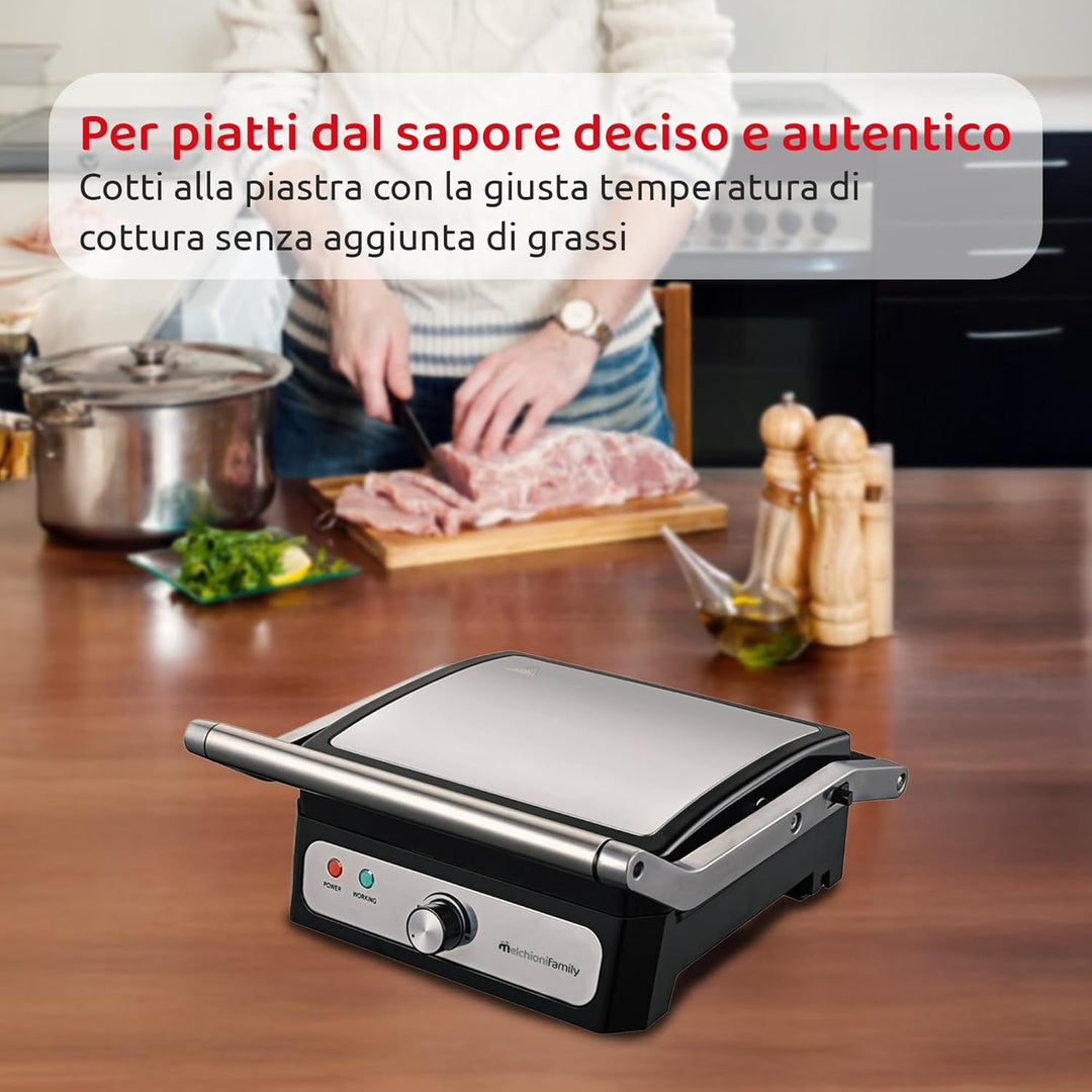 Melchioni Family Elektrische Grillpfanne mit abnehmbaren Keramikplatten, IRIS, Öffnung um 180 °, Pla