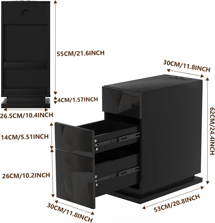 PIPIPOXER Nachttisch LED mit Steckdose & USB, Schwarz Hochglanz 16-Farben RGB-Licht, Schmal mit 3 Sc