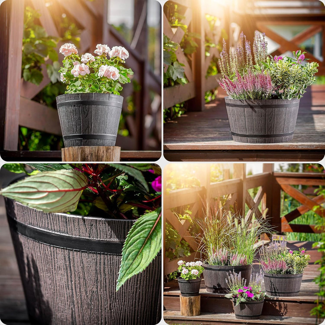 KADAX Pflanztopf im Holzfass-Design, ø 40cm, aus wetterfestem Kunststoff, für Garten, Terrasse & Bal