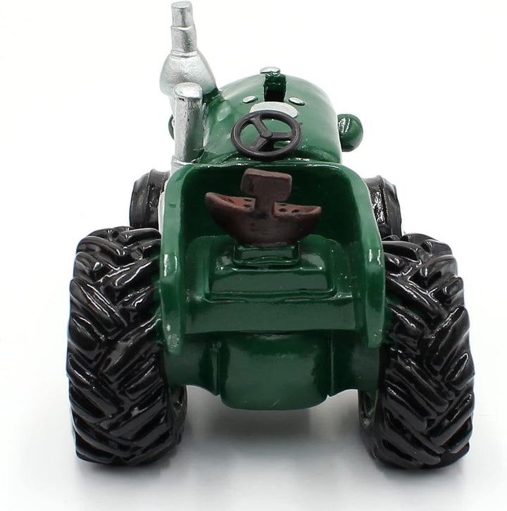 Dekohelden24 Spardose als Traktor aus Poly - Sparauto - Sparbüchse in grün mit Gummiverschluss, Grös