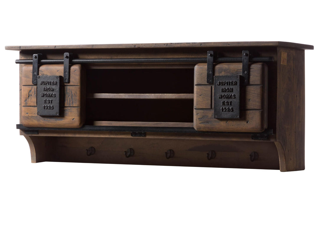 MASSIVMOEBEL24.DE | Railway- Massive Wandgarderobe | braun geölt | aus Mangoholz | offen mit Schiebe