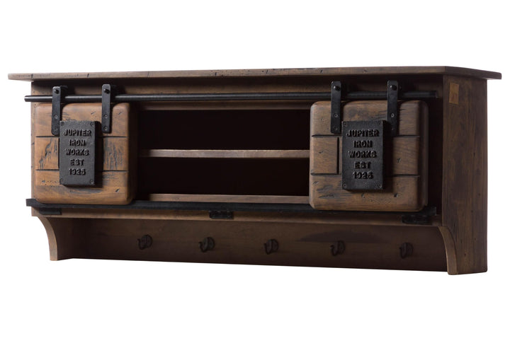 MASSIVMOEBEL24.DE | Railway- Massive Wandgarderobe | braun geölt | aus Mangoholz | offen mit Schiebe